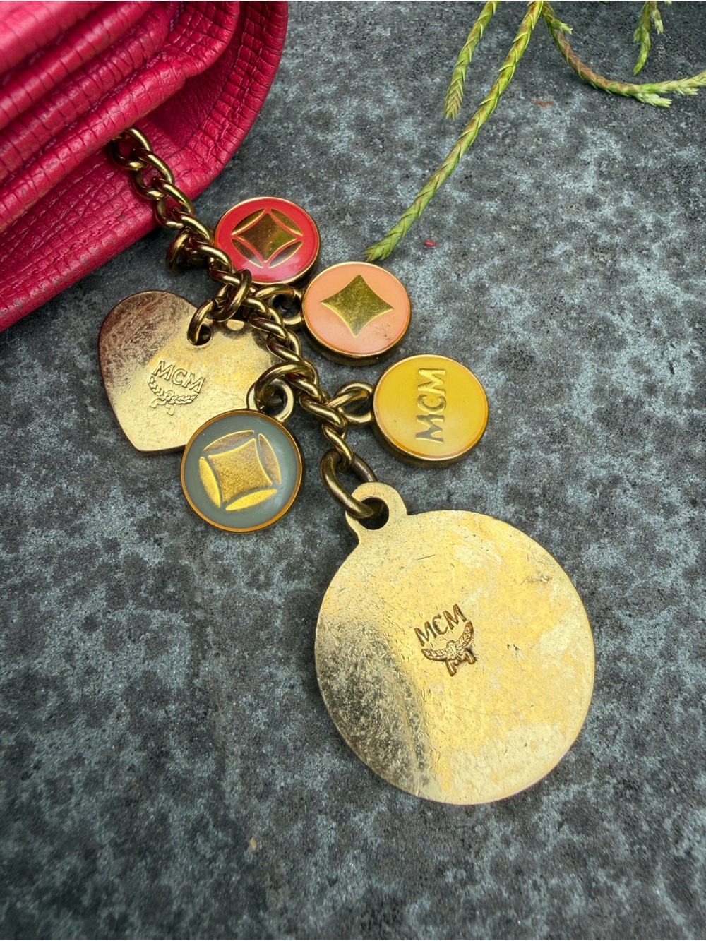 MCM Hot Pink Leather Trifold Wallet with Charms & Gold Hardware - Picture 6 of 16